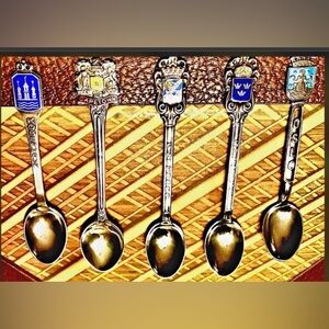 5 Vintage Sterling Silver Souvenir Spoons Bermuda South Africa Norway 2 Sweden